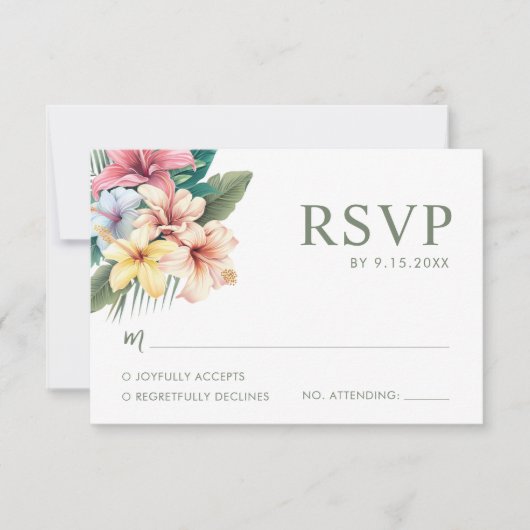 RSVP-Karte für tropischen Hibiskus Hochzeit in Url RSVP Karte (Vorderseite)