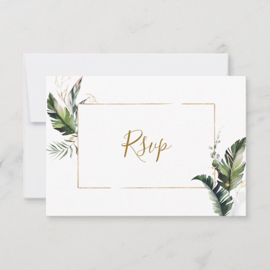 RSVP-Karte für tropisches Foliage Gold RSVP Karte (Vorderseite)