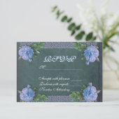 RSVP-Karte für Vintage blaue Rose RSVP Karte (Stehend Vorderseite)
