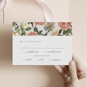 RSVP-Karte für Vintage Blumenzehen mit Menüoptione RSVP Karte