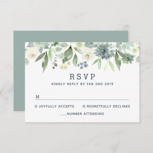 RSVP-Karte für wasserfarbene Flora RSVP Karte (Vorne/Hinten)