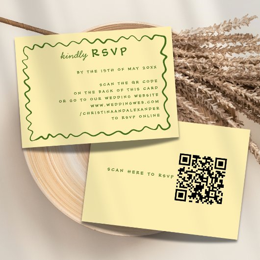 RSVP-Karte für weißes Doodle Gelb und Grün RSVP Karte