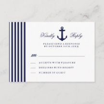 RSVP-Karte für Weißes und Navy Blau