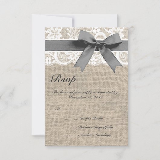 RSVP-Karte für White Lace und Burlap Wedding RSVP Karte (Vorderseite)
