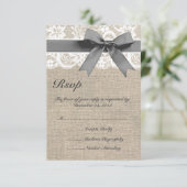 RSVP-Karte für White Lace und Burlap Wedding RSVP Karte (Stehend Vorderseite)