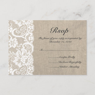 RSVP-Karte für White Lace und Burlap Wedding RSVP Karte