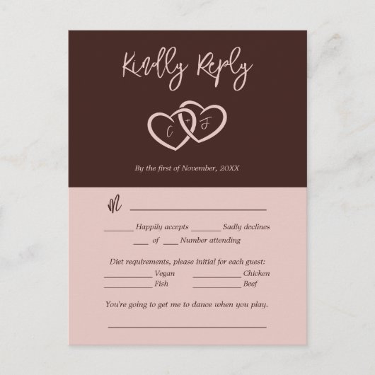 RSVP-Karte für zwei Herz-Rot-Anzeige Postkarte (Vorderseite)