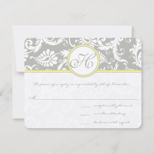 RSVP-Karte Gelb/Grau Damaskus - Silberwolke RSVP Karte (Rückseite)