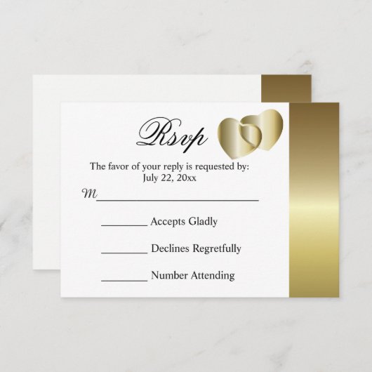 RSVP-Karte Hochzeit Elegantes Golden Hearts Design RSVP Karte (Vorne/Hinten)
