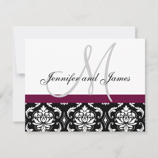 RSVP-Karte Hochzeit Wine Damask Monogram & Names RSVP Karte (Vorderseite)