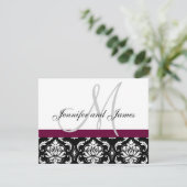 RSVP-Karte Hochzeit Wine Damask Monogram & Names RSVP Karte (Stehend Vorderseite)