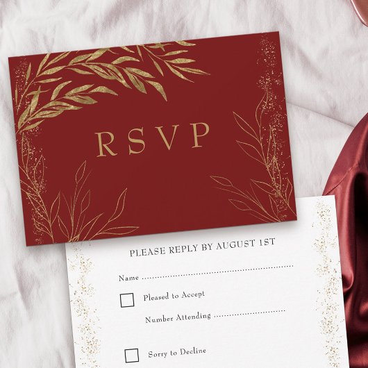 RSVP-Karte in Rot und Gold RSVP Karte