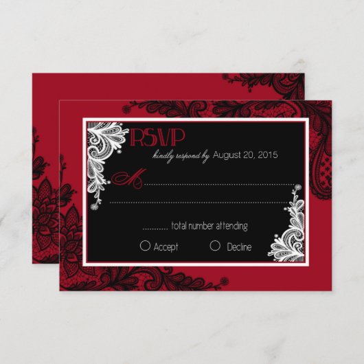 RSVP-Karte in Rot, Weiß und Schwarz RSVP Karte (Vorne/Hinten)