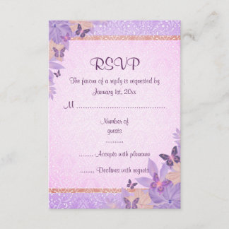 RSVP-Karte lila/Schmetterling und Damask drücken RSVP Karte