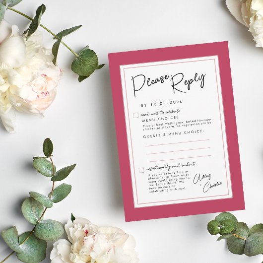 RSVP-Karte Magenta und Black Modern Wedding Reply RSVP Karte