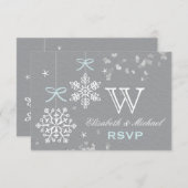 RSVP-Karte mit blauem und grauem Schneeflocken RSVP Karte (Vorne/Hinten)