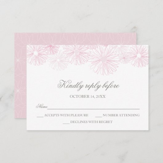 RSVP-Karte mit Blume - Taufe des Mädchens, Kommuni RSVP Karte (Vorne/Hinten)