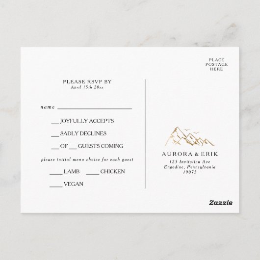 RSVP-Karte mit dem Menü "Green and Gold Mountain" Postkarte (Rückseite)
