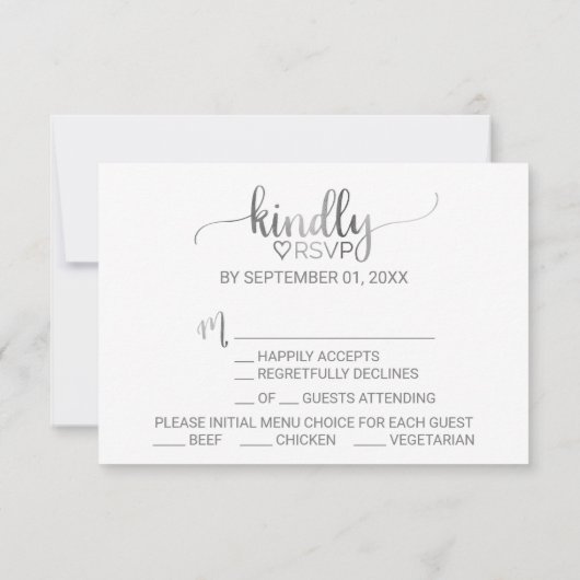 RSVP-Karte mit einfacher Silber-Kalligrafie RSVP Karte (Rückseite)