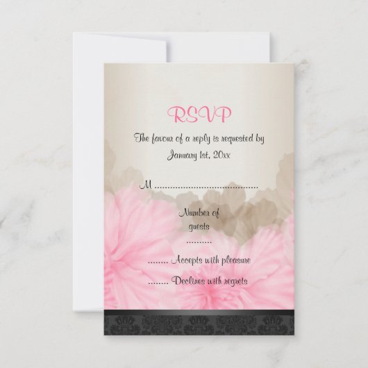 RSVP-Karte mit elegantem Rosa und schwarzem Blumen RSVP Karte (Vorderseite)
