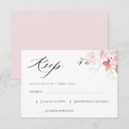 RSVP-Karte mit grauer und rötlich-rosa Blütenfarbe RSVP Karte