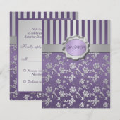 RSVP-Karte mit lila und grauem Flor Einladung (Vorne/Hinten)