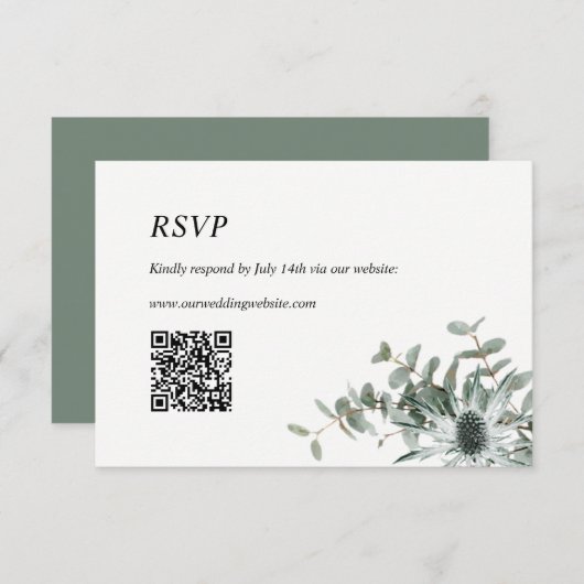 RSVP-Karte mit QR Code Sage Green Thistle einsetze RSVP Karte (Vorne/Hinten)