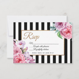 RSVP-Karte mit rosa Rosen und Streifen RSVP Karte