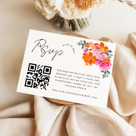 RSVP-Karte mit rosa und orangefarbenem QR-Code Begleitkarte