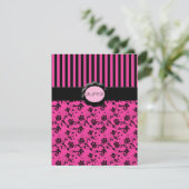 RSVP-Karte mit rosa und schwarz Streifen RSVP Karte (Stehend Vorderseite)