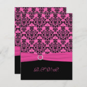 RSVP-Karte mit rosa und schwarzem Damast Einladung (Vorne/Hinten)