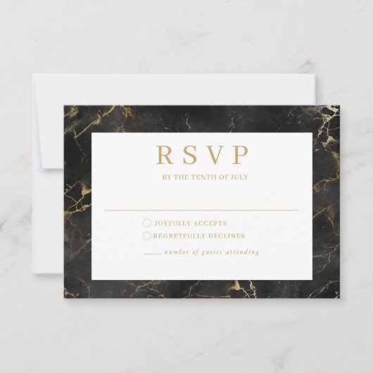 RSVP-Karte mit schwarzem Goldmarmor RSVP Karte (Vorderseite)