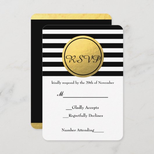 RSVP-Karte mit schwarzem und weißem Streifen RSVP Karte (Vorne/Hinten)