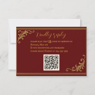 RSVP-Karte mit tiefem Red & Gold-Embossed QR-Code RSVP Karte