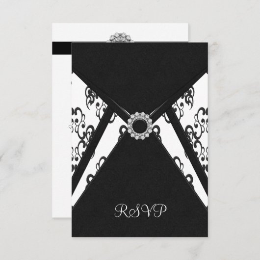RSVP-Karte mit weißem schwarzem Damast RSVP Karte (Vorne/Hinten)