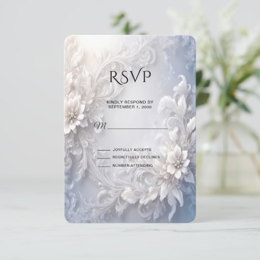 RSVP-Karte mit weißer Blüte Geblüht RSVP Karte (Stehend Vorderseite)