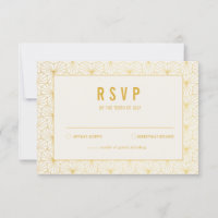 RSVP-Karte mit weißer Geometrie und Gold
