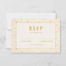 RSVP-Karte mit weißer Geometrie und Gold