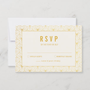 RSVP-Karte mit weißer Geometrie und Gold RSVP Karte