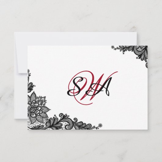RSVP-Karte mit weißer und schwarzer Spitze RSVP Karte (Rückseite)