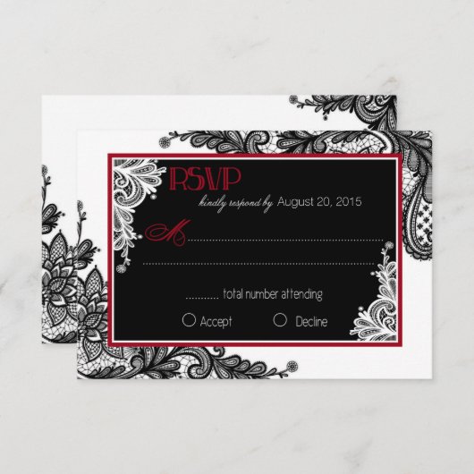 RSVP-Karte mit weißer und schwarzer Spitze RSVP Karte (Vorne/Hinten)