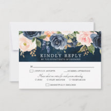RSVP-Karte Navy Blue Blush Pink Rose Boho Wedding