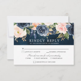 RSVP-Karte Navy Blue Blush Pink Rose Boho Wedding RSVP Karte