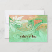 RSVP-Karte Pfirsichfarben grün blühende Wasserfarb Einladung (Rückseite)