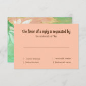 RSVP-Karte Pfirsichfarben grün blühende Wasserfarb Einladung (Vorne/Hinten)