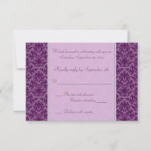 RSVP-Karte "Plum" und "Silver Damask" RSVP Karte (Vorderseite)