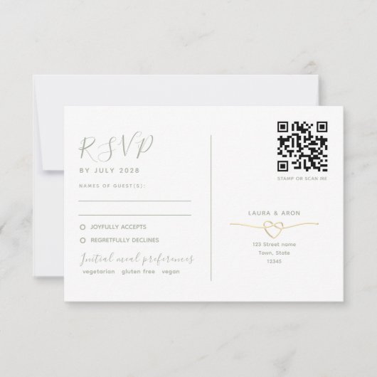 RSVP-Karte QR-Code für Minimalistische Sage Weddin RSVP Karte (Vorderseite)
