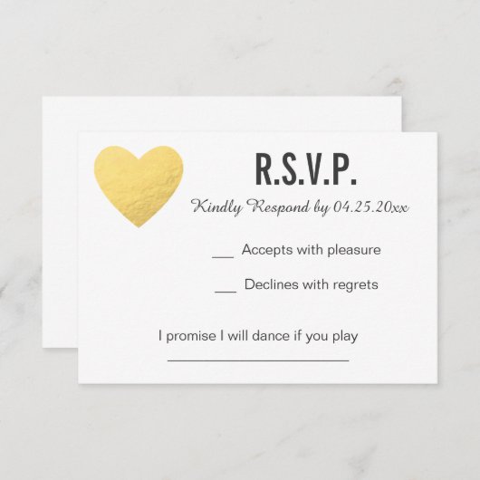 RSVP Karte | Reaktion | Hochzeit | Gold-Herz (Vorne/Hinten)