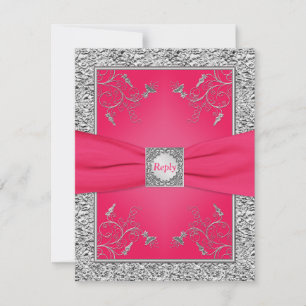 RSVP-Karte Rosa, FALSCHES Silberfolie, Floral Einladung