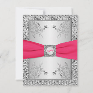 RSVP-Karte Rosa, FALSILBERFolie, Floral Einladung